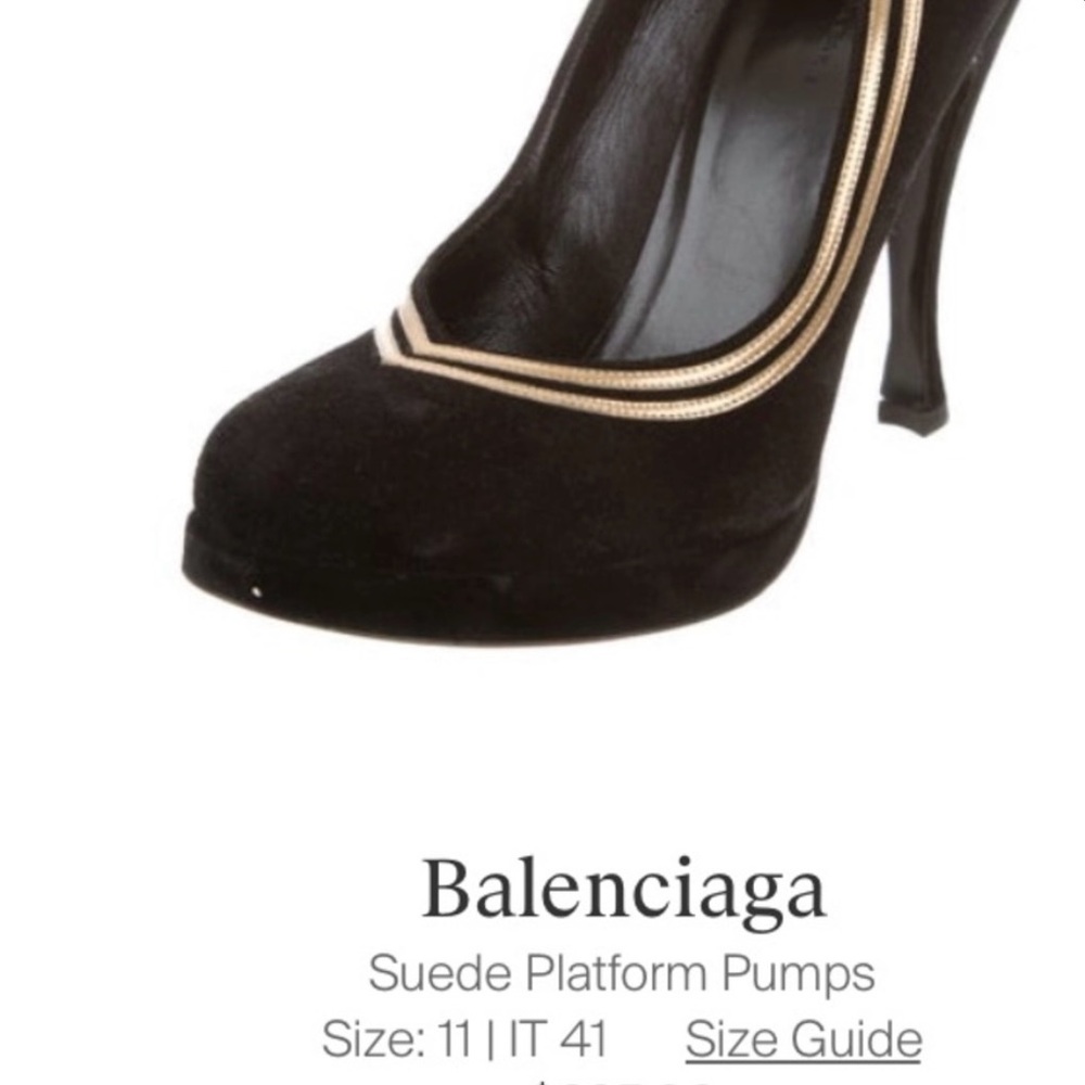 Balenciaga Black Suede Heels with Gold Accent